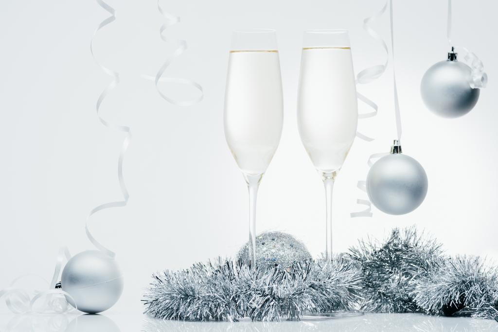 glasses of champagne and christmas toys - Photo, Image