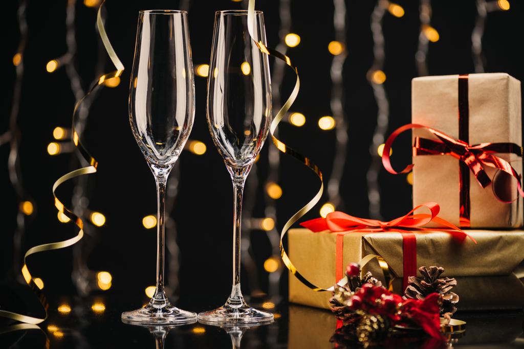 empty wineglasses and gifts - Photo, Image