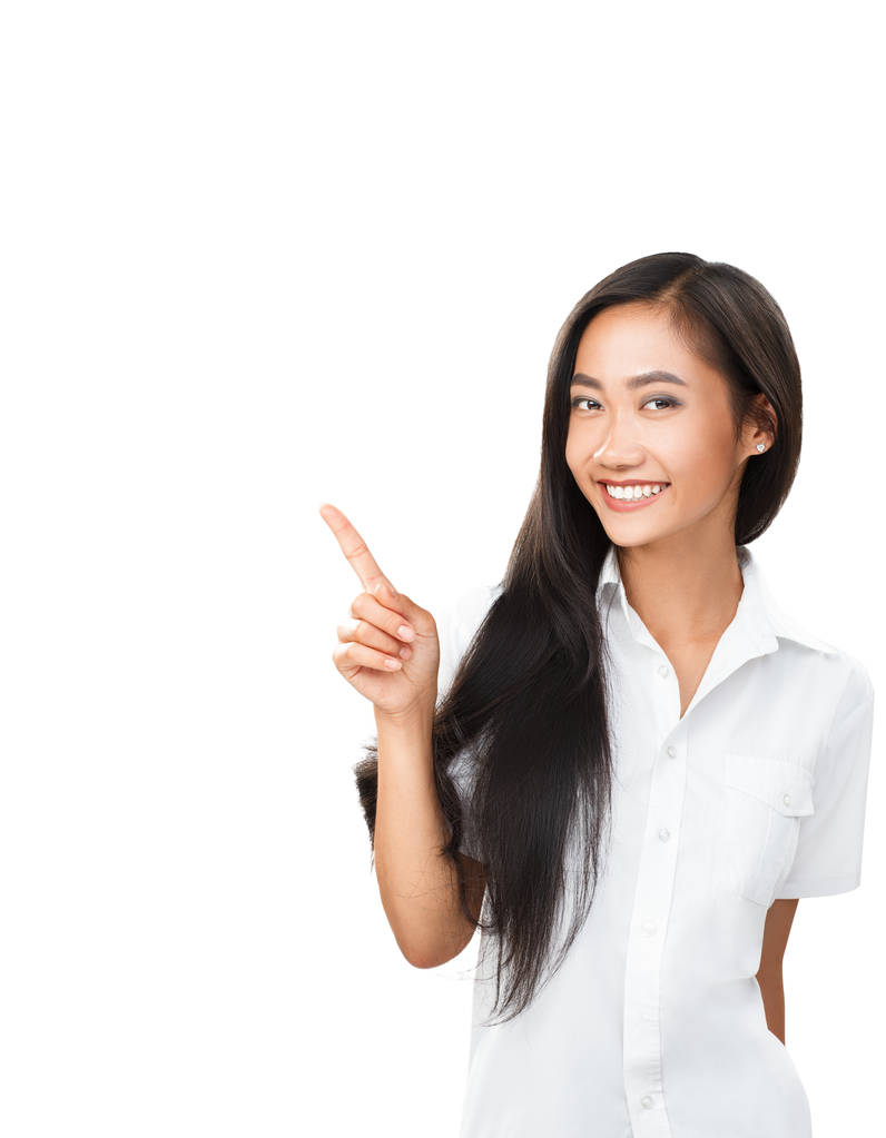 Joven mujer asiática señalando dedo
  - Foto, Imagen