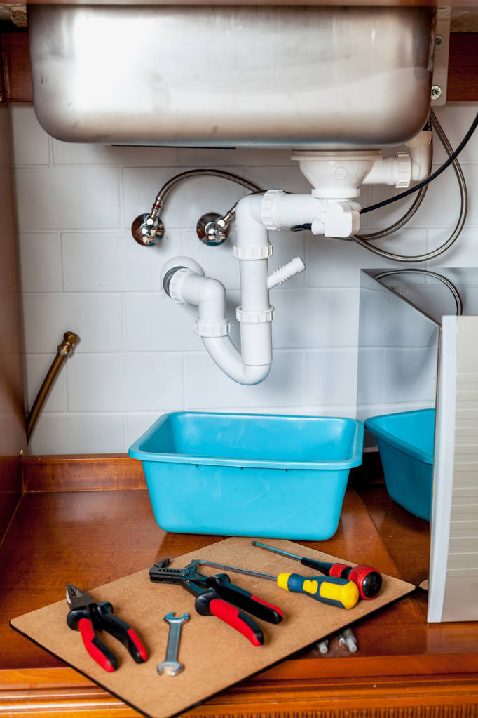 set of tools for repair of kitchen sink - Photo, Image