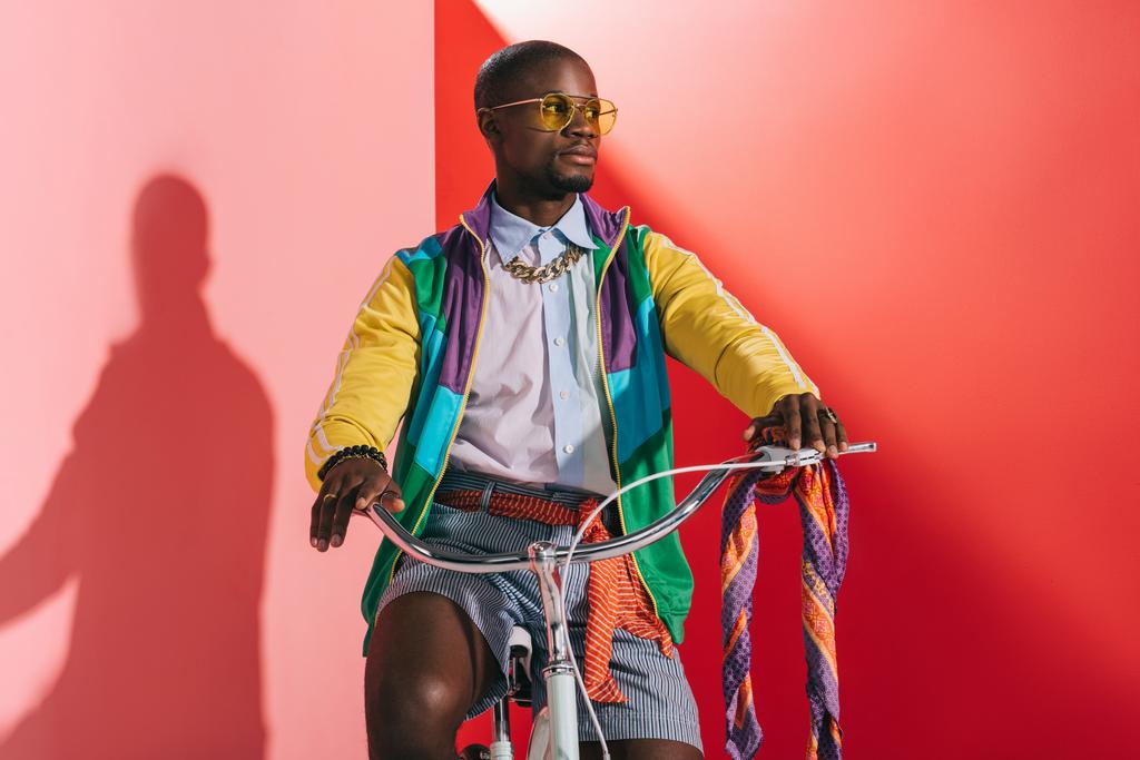 stylish african american man on bicycle - Photo, Image
