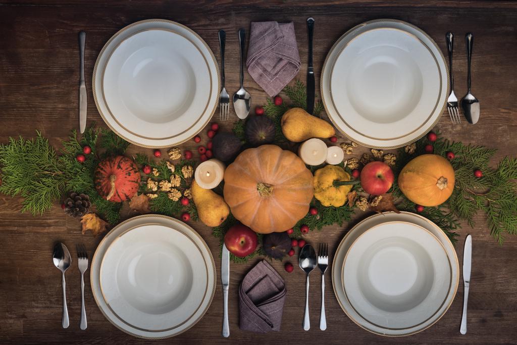 Served table with autumn harvest  - Photo, Image