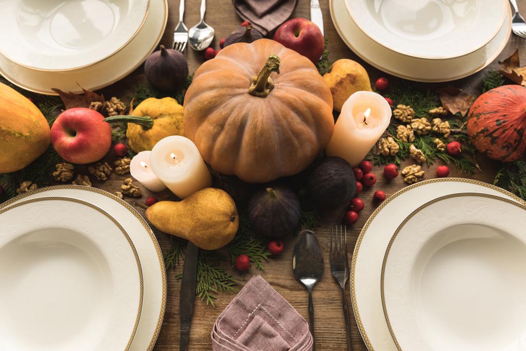 served table with autumn decor - Photo, Image