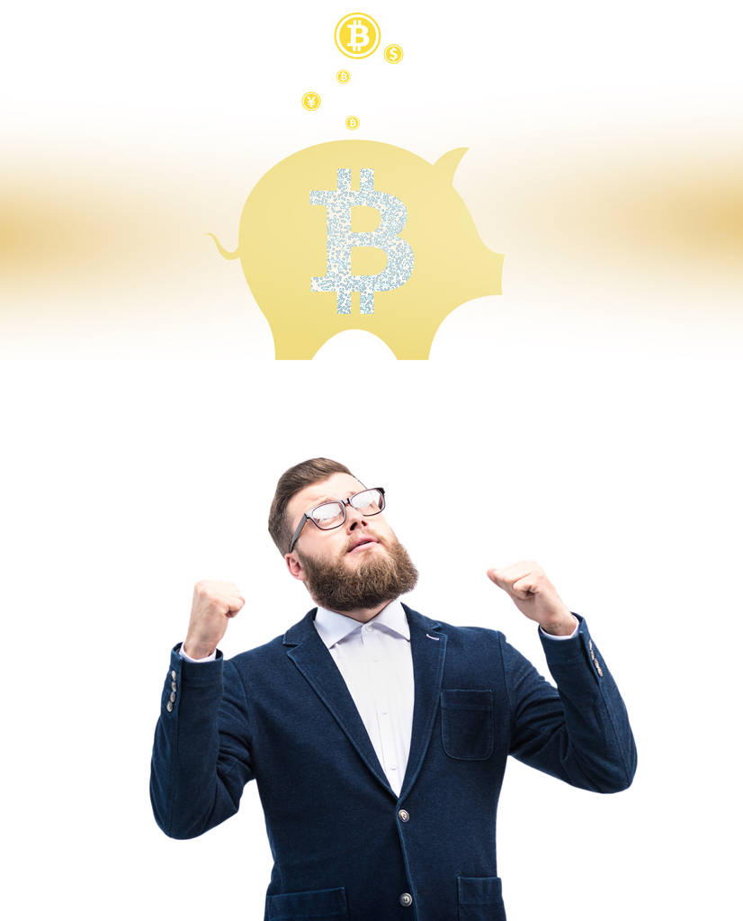 üzletember bitcoin szimbólum - Fotó, kép