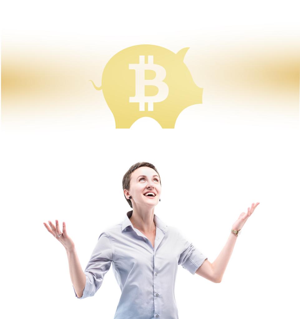 Üzletasszony bitcoin szimbólum - Fotó, kép