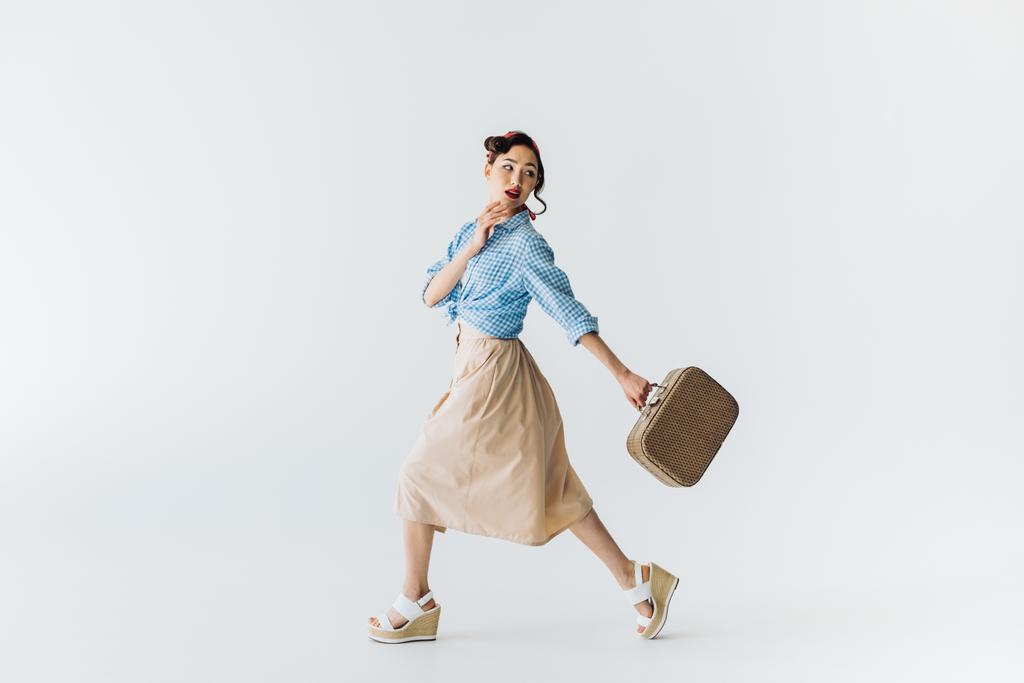 stylish asian woman with suitcase - Photo, Image