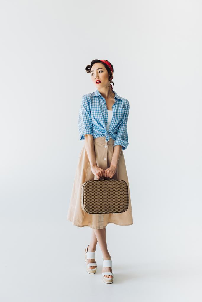 stílusos ázsiai nő bőrönd - Fotó, kép