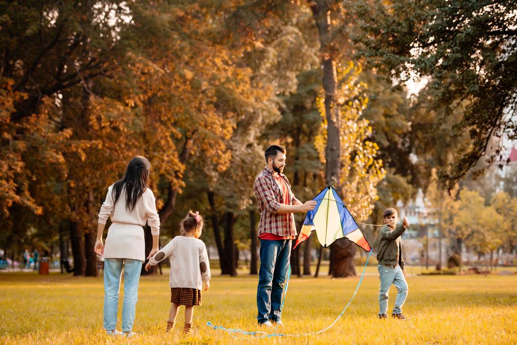 Família voando pipa no parque
 - Foto, Imagem