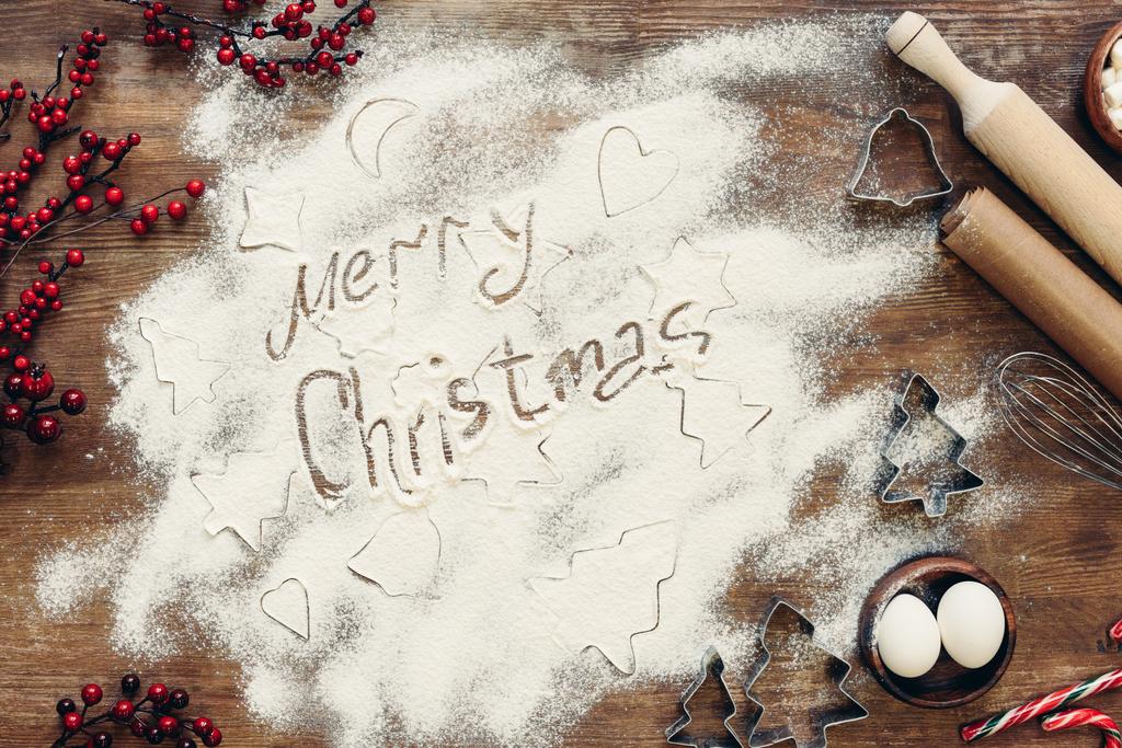 merry christmas inscription in flour - Photo, Image