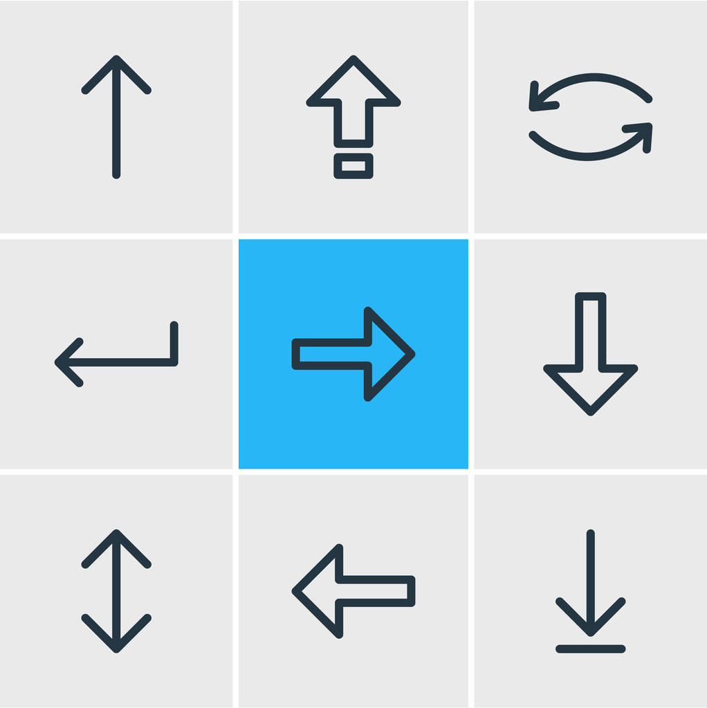 Illustrazione vettoriale di 9 icone segno. Pacchetto modificabile di aggiornamento, download, destra e altri elementi
. - Vettoriali, immagini