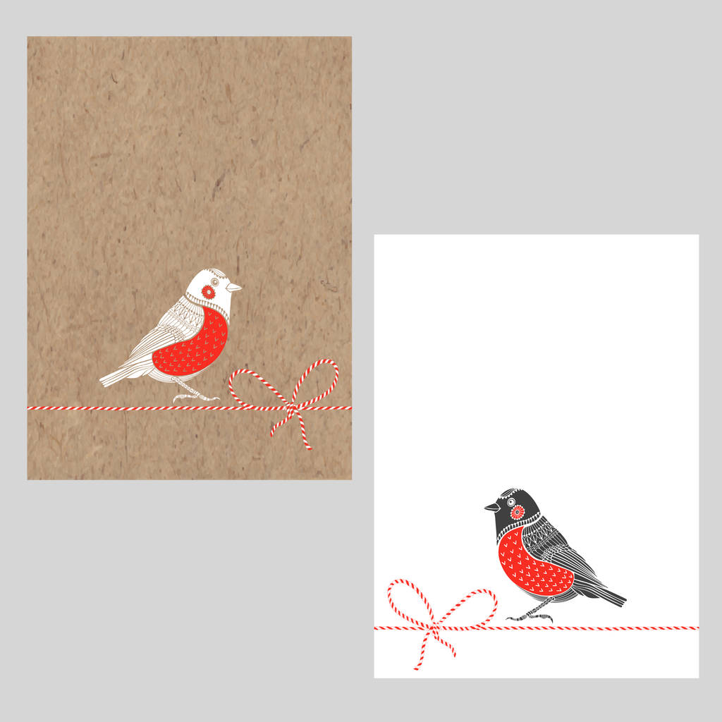 Christmas cards with bullfinch birds - Vector, Image