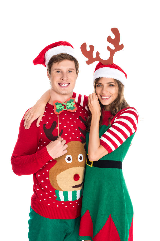 couple with christmas paper accessories - Photo, Image