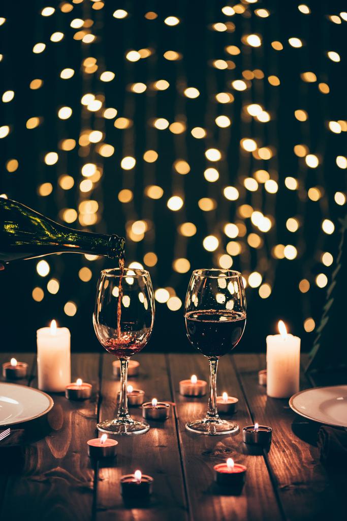 glasses of wine on table with candles - Photo, Image