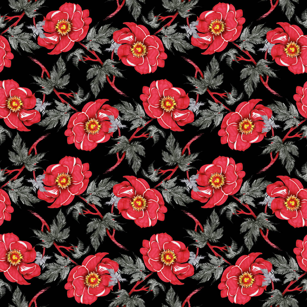 Akvarel vzorek s červenými květy - Fotografie, Obrázek