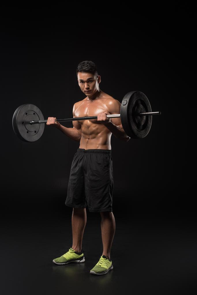 muscular asian man with barbell - Photo, Image