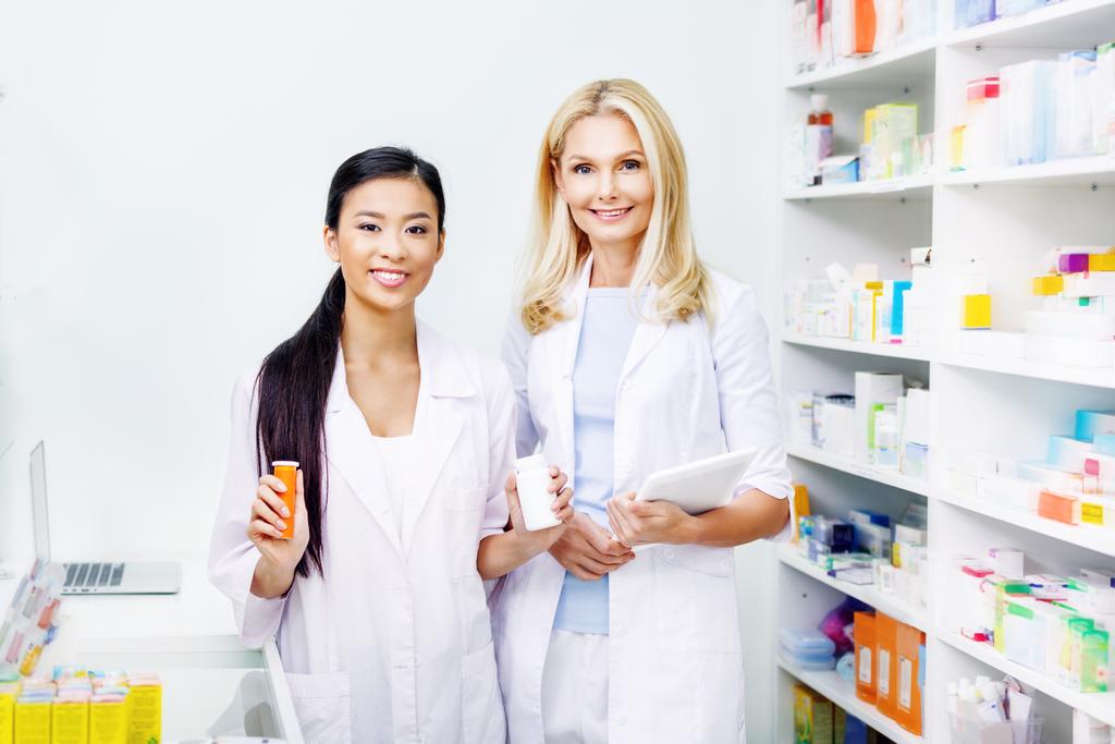 pharmacists with digital tablet and medication - Photo, Image