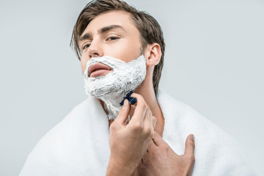 ember a hab borotválkozás borotva - Fotó, kép