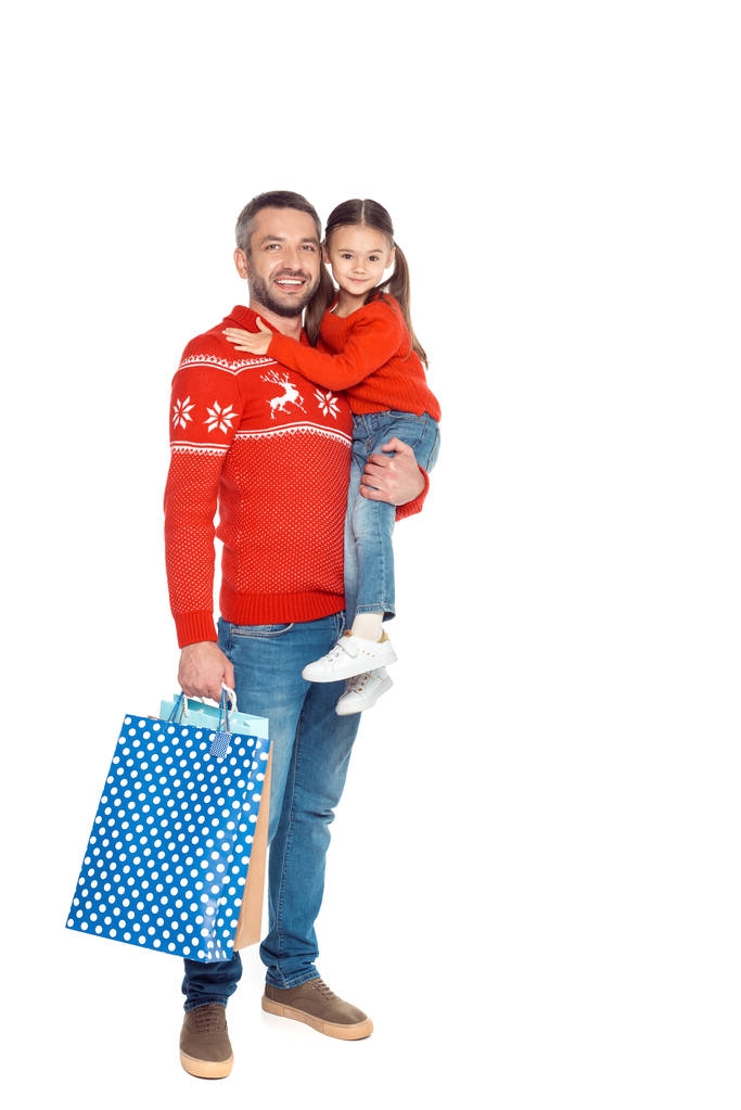 Ojciec i córka z torby na zakupy - Zdjęcie, obraz