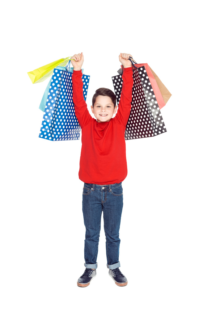 çocukla birlikte alışveriş torbaları - Fotoğraf, Görsel
