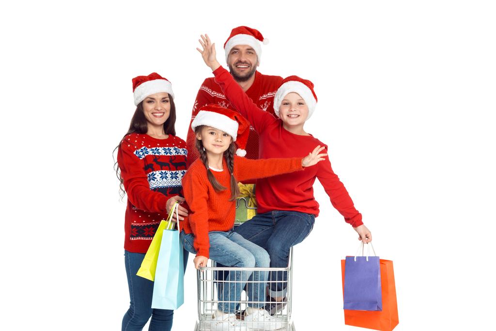 perhe ostoskorin kanssa jouluna
 - Valokuva, kuva