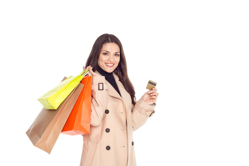 žena s nákupními taškami a kreditní kartou - Fotografie, Obrázek