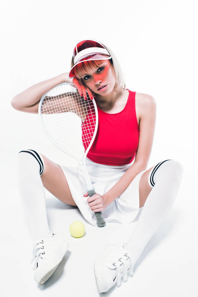modische Frau mit Tennisausrüstung - Foto, Bild