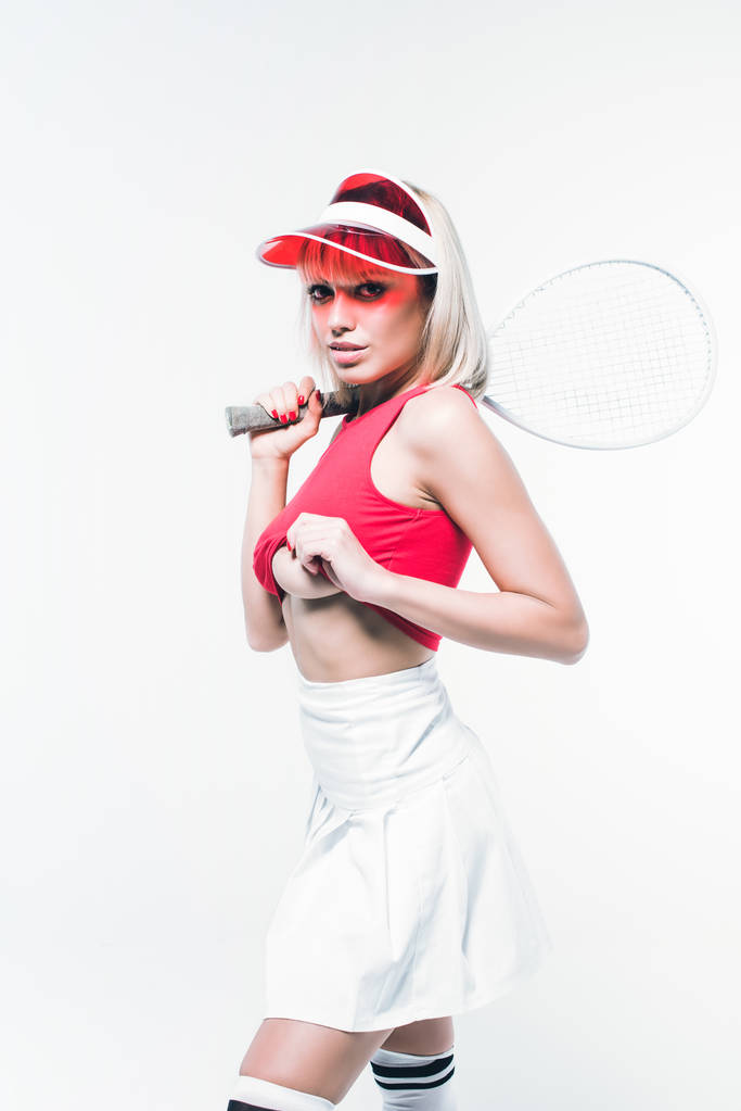 γυναίκα σε αθλητικά είδη με ρακέτα του τένις - Φωτογραφία, εικόνα