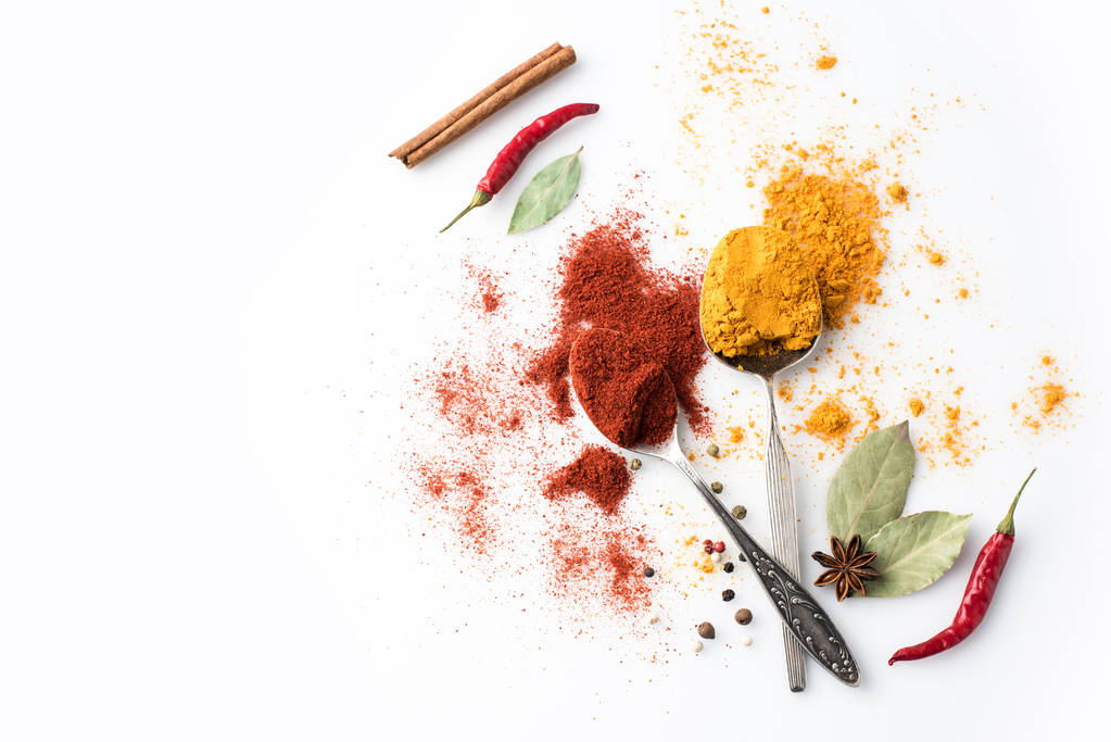spoons with paprika and curry - Photo, Image
