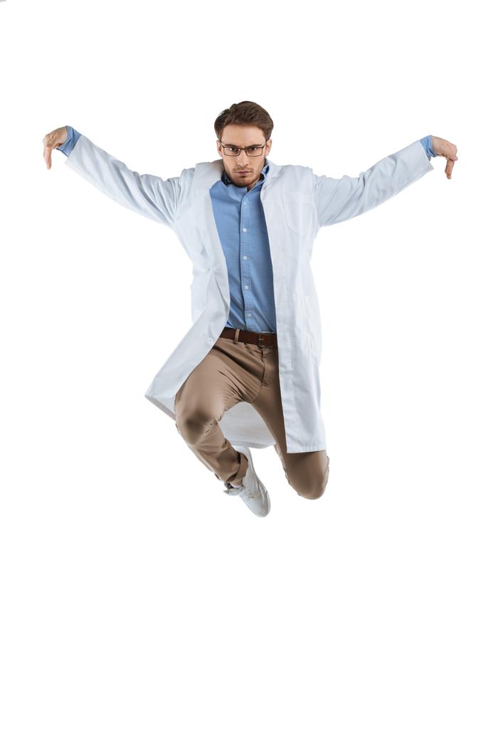 男性の化学者をジャンプ  - 写真・画像