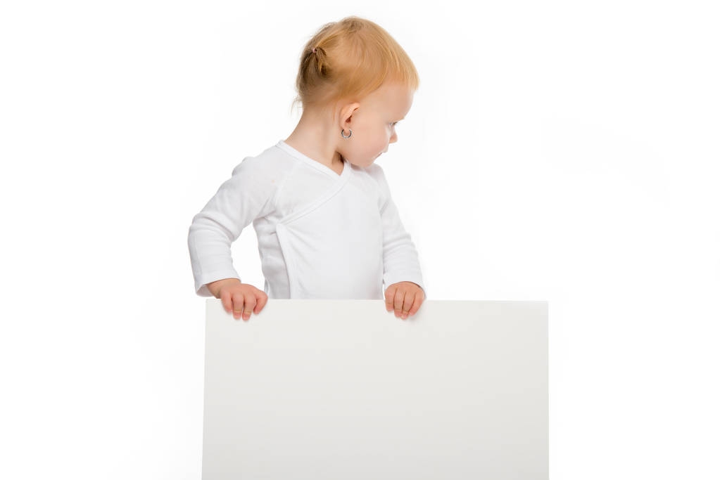 criança segurando banner em branco
 - Foto, Imagem