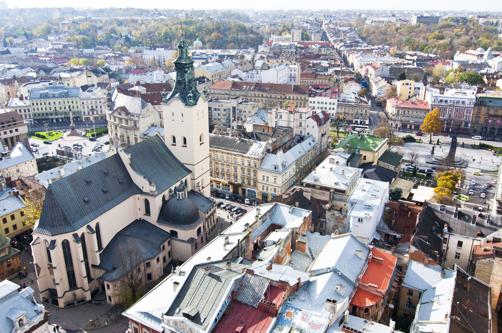 Прекрасна панорама міста утворюють ратуші, Львів - Фото, зображення