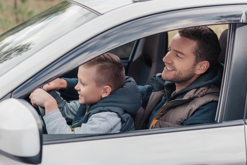father and son in car - Photo, Image