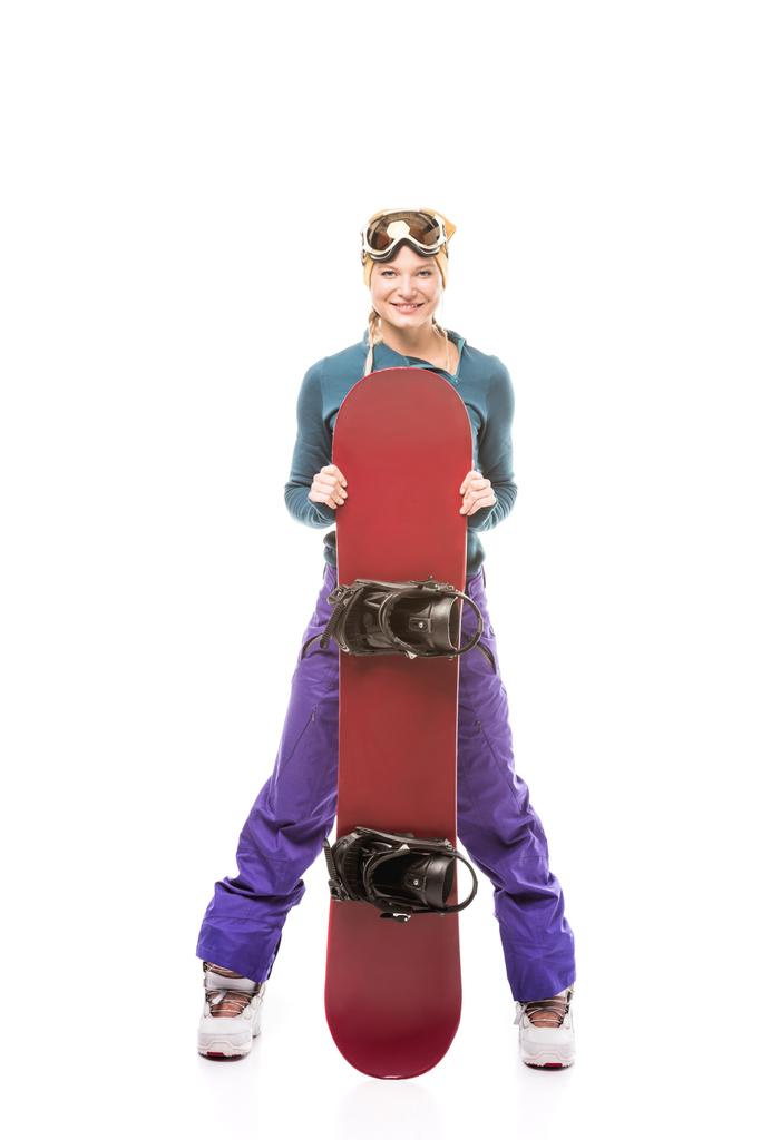 Молодая женщина с сноубордом
 - Фото, изображение