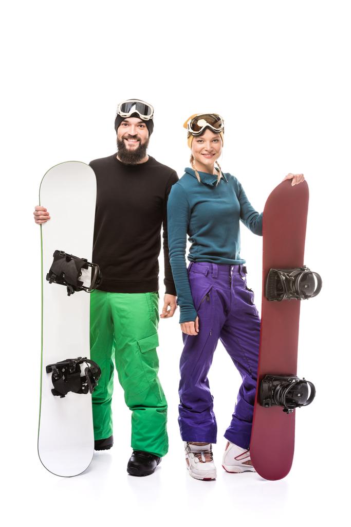 pareja con snowboarders
 - Foto, Imagen