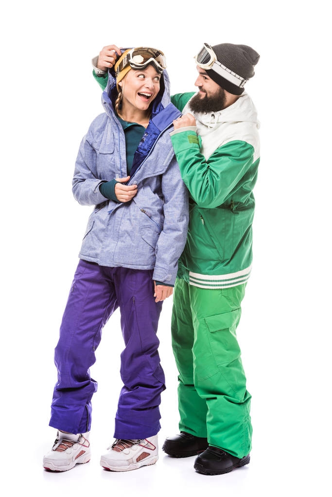 heureux couple en costumes de snowboard
 - Photo, image