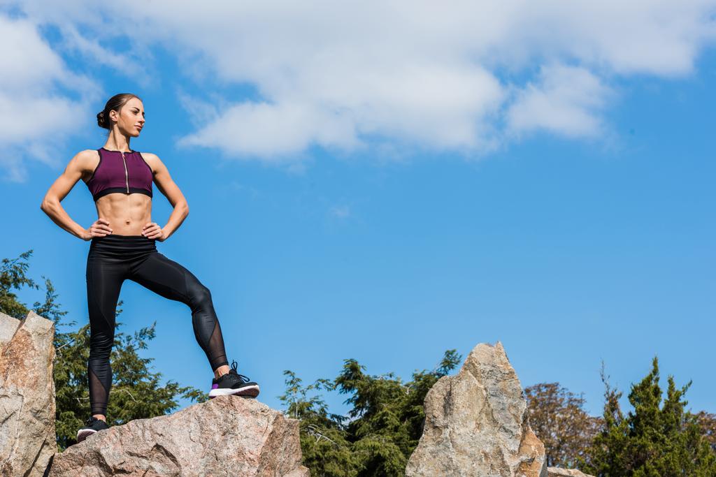 joven mujer deportiva sobre rocas
 - Foto, imagen