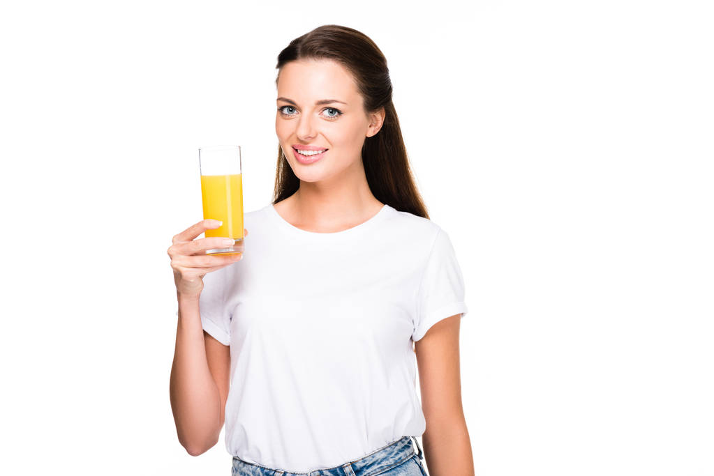 フレッシュ ジュースのグラスを持つ女性 - 写真・画像