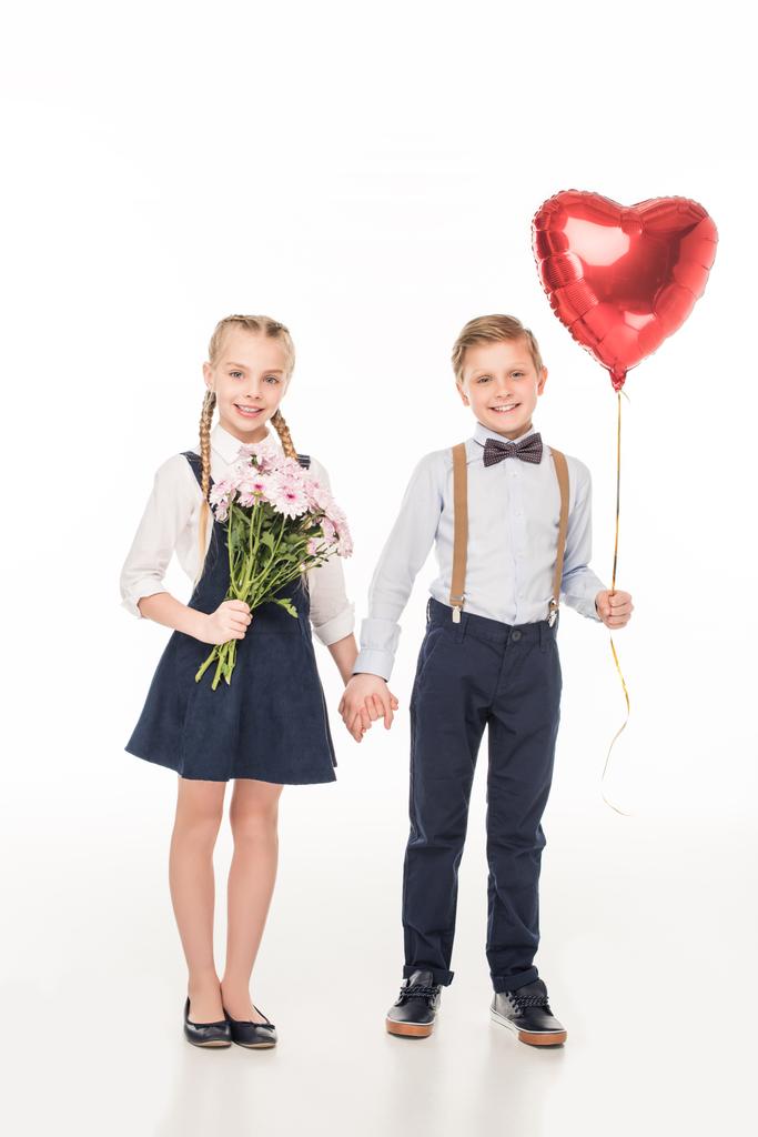 children with flowers and balloon - Photo, Image