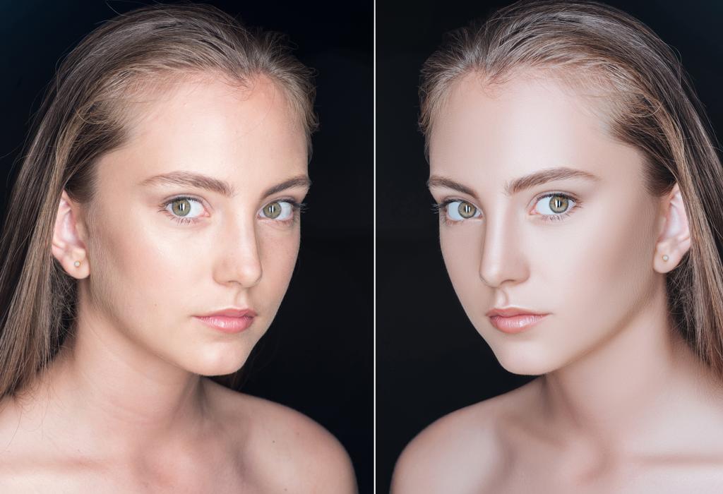 Πρόσωπο κορίτσι πριν και μετά το ρετουσάρισμα - Φωτογραφία, εικόνα