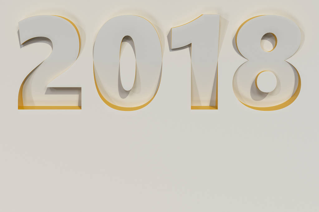 Число барельефа 2018 года на белой поверхности с желтыми сторонами
 - Фото, изображение