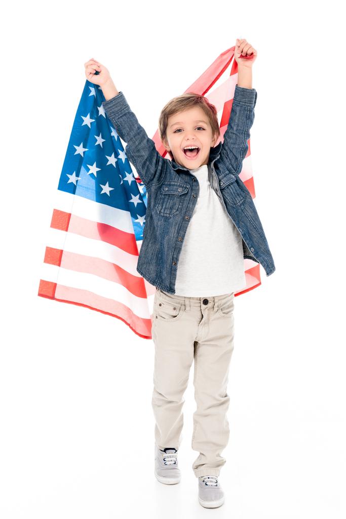 Kisfiú Usa zászló - Fotó, kép