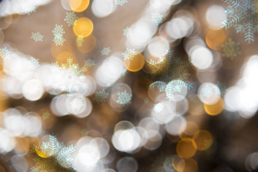 Μόλυναν χρυσή φώτα φόντο, πάρτυ, Χριστούγεννα υφή με νιφάδες χιονιού - Φωτογραφία, εικόνα
