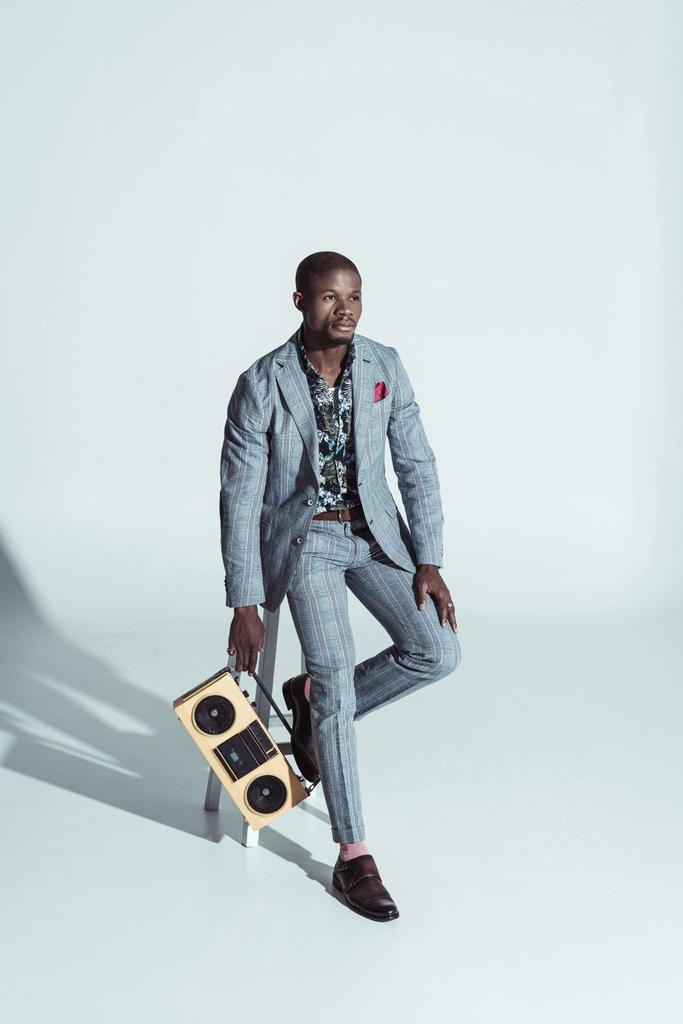 Stylish african american man with boombox - Photo, Image