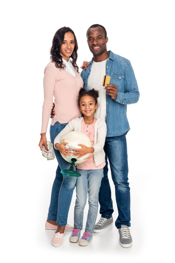 family with globe, money and credit card - Photo, Image