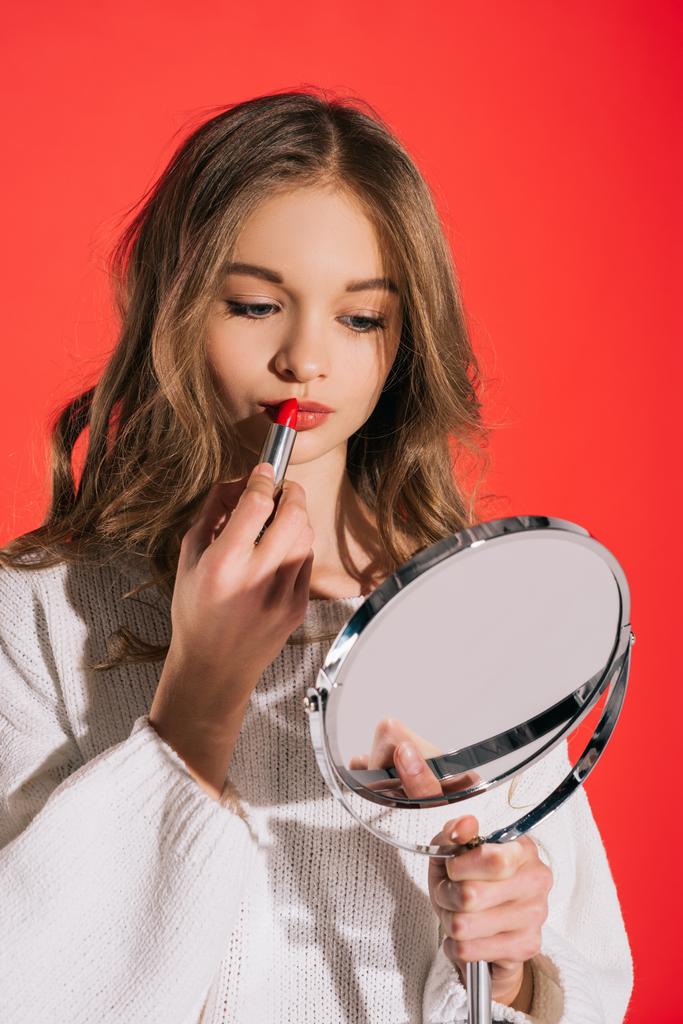 teenage girl applying makeup - Photo, Image