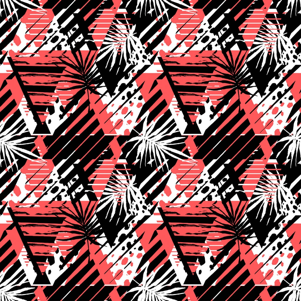 Αφηρημένη γεωμετρική απρόσκοπτη τραχύ grunge μοτίβο, φύλλα φοίνικα  - Διάνυσμα, εικόνα