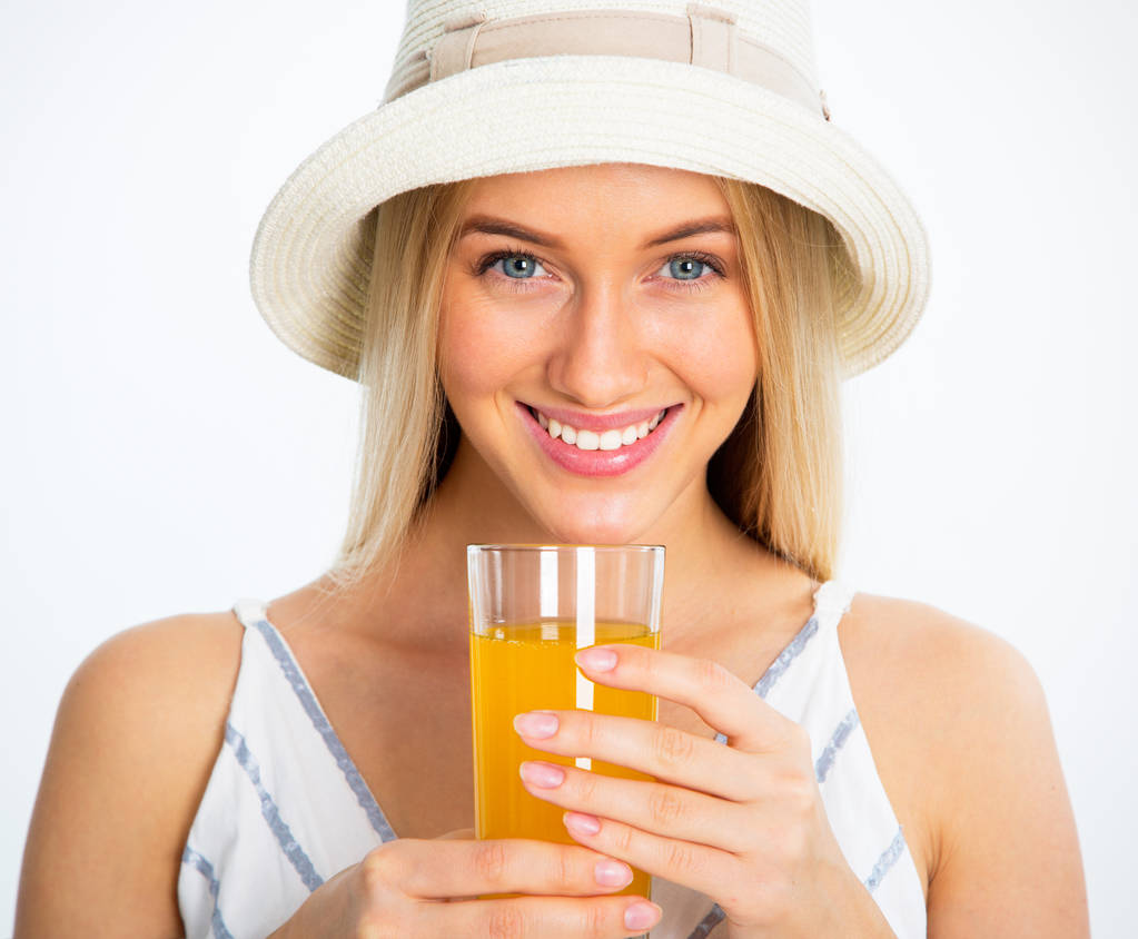 Mulher com suco de laranja - Foto, Imagem