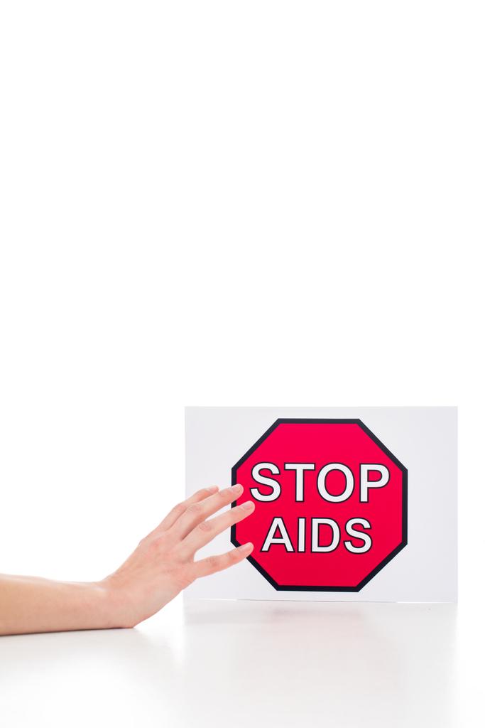 személy eléri a stop aids banner - Fotó, kép