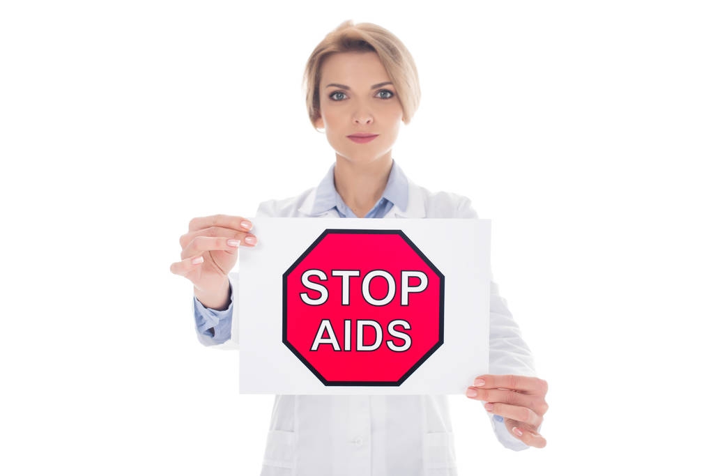 doctor with stop aids placard - Photo, Image