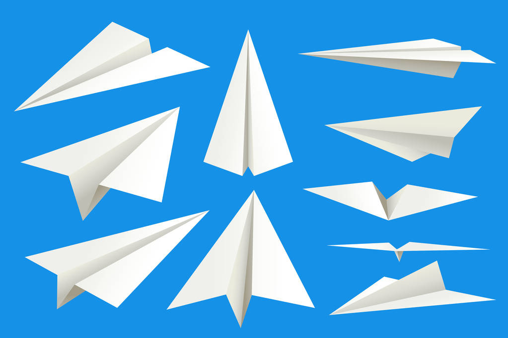 Papier vliegtuigen op blauw - Vector, afbeelding